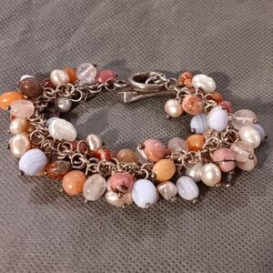 WHITNEY KELLY 925 Silver - Vintage Pearls & Multi-Stone Beaded Bracelet-